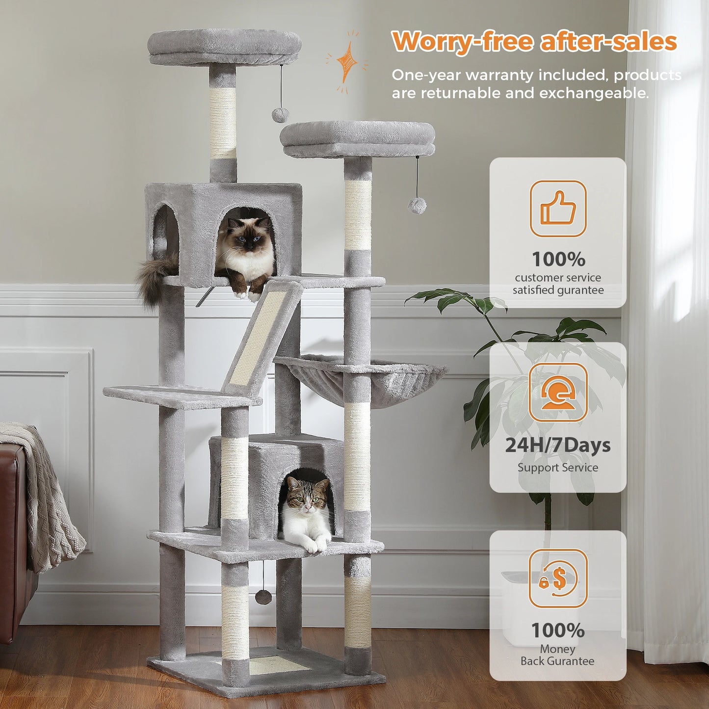 Large Multi-Level Cat Tree with Scratching Posts, Perches & Caves